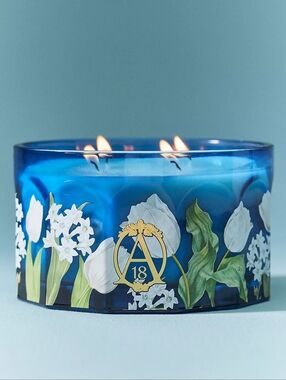 Anthropologie Apothecary 18 Floral Tulip Fields Low Wide Glass Candle